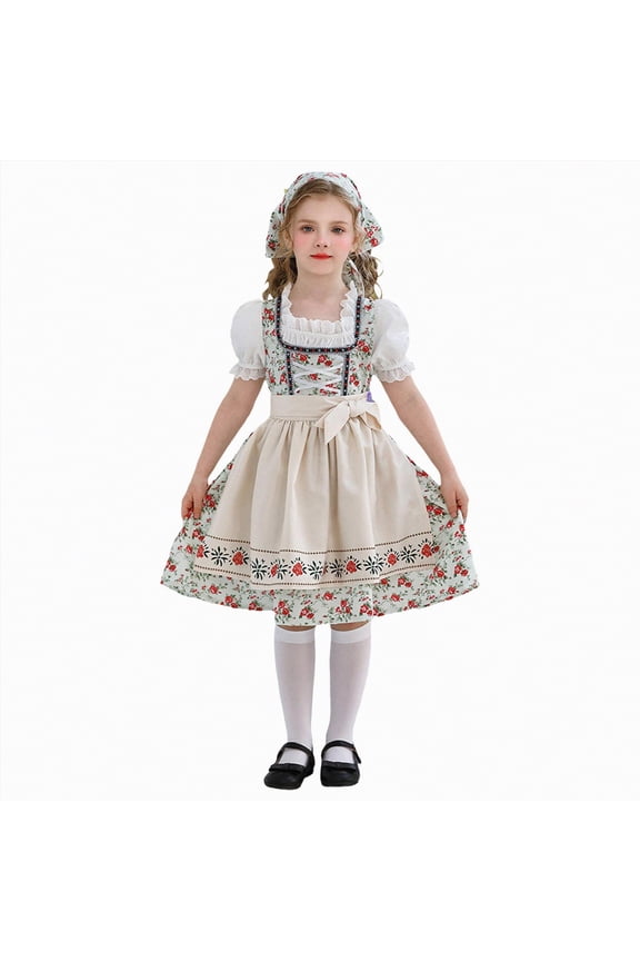 Little Girls Special Occasion Dresses Classic Floral Print Bavarian Dirndl Dress