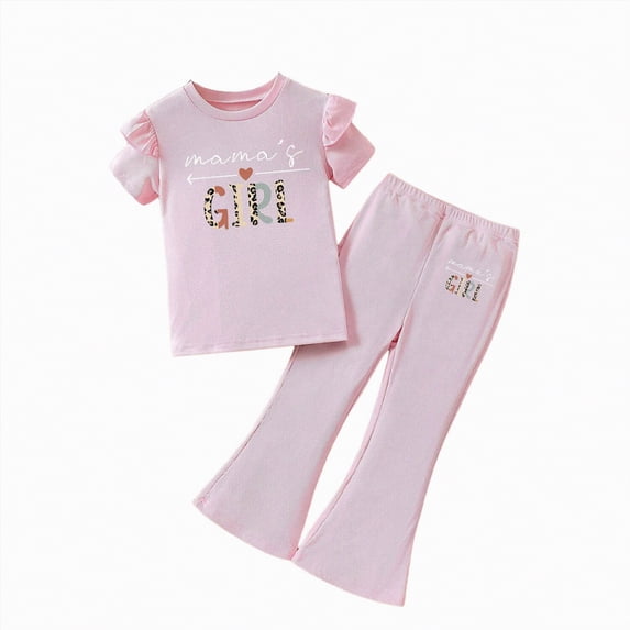 HCNTES Little Girls Spring Summer Clothes 2 Piece Outfit Set Girl School Pants and Girl School Shirts Suit Kids Girl Clothing Set 3T 4T 5T 6T 7T(H03-Red,5-6 Years)