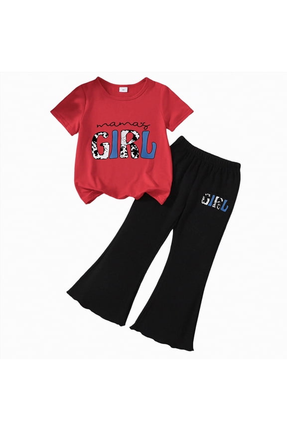 Little Kids 2 Piece Outfits Baby Girls Summer Short Sleeve T-Shirts and Pants Set Fashion Clothing Sets Girls School Clothes 3T 4T 5T 6T 7T(H03-L,3-4 Years)