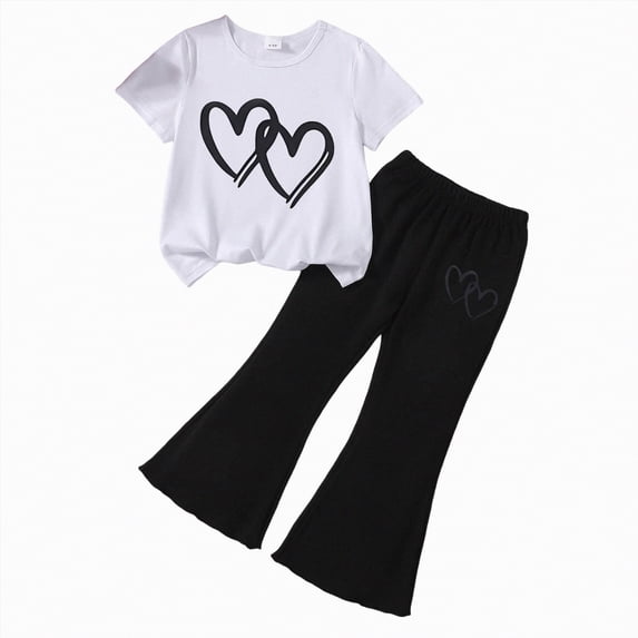 HCNTES Little Kids 2 Piece Outfits Baby Girls Summer Short Sleeve T-Shirts and Pants Set Fashion Clothing Sets Girls School Clothes Age 3-7Y(D01-E,4-5 Years)