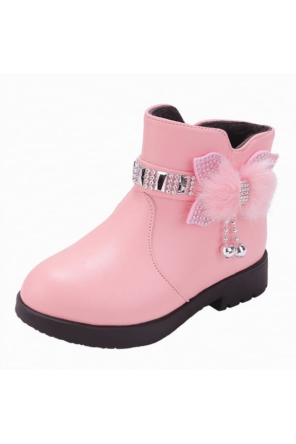 Little Kids Ankle Boots Little Girls Outdoor Combat Toddler Boots(1.5,Pink-l2)