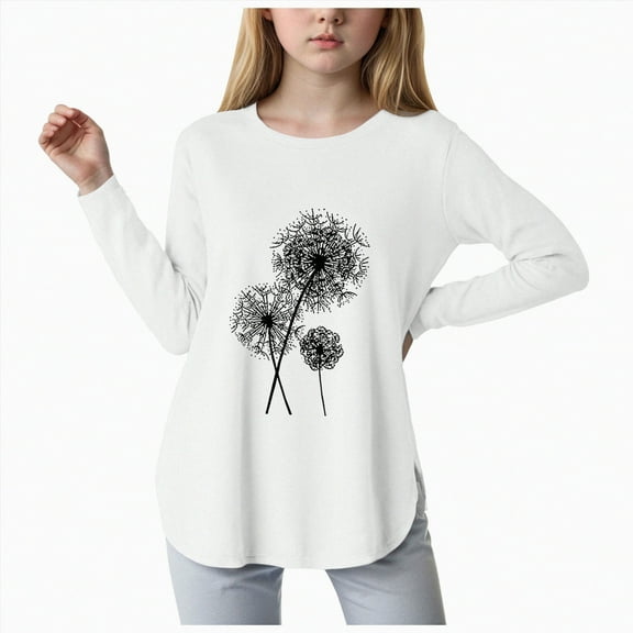 HCNTES Long Sleeve Shirts Kids Curve Hem Side Slit Soft Tunic Tops Girls Fashion T Shirts 5 14 Years(#9,7-8 Years)