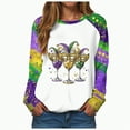 thumbnail image 1 of HCNTES Mardi Gras Shirts for Women Mardi Gras Sequin Long Sleeve Shirt Funny Fat Tuesday Tee Carnival Crewneck Party Tops(Size:XXXXL), 1 of 9