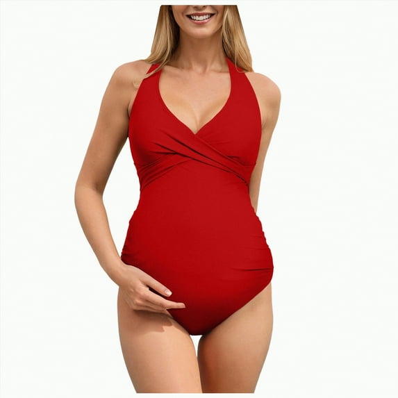 HCNTES Maternity One Piece Swimsuit Seamless One Size Fits S-XL Bathing Suit Ribbed U-Shaped Back Pregnancy Swimwear(Size:XXL)