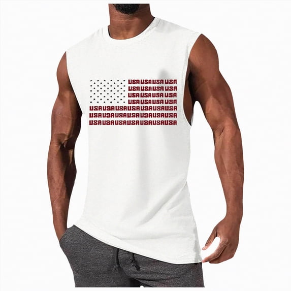 HCNTES Men's American Flag Tank Tops 4th of July Muscle Sleeveless Shirt Graphic Gym Workout Tee(White,XXXL)