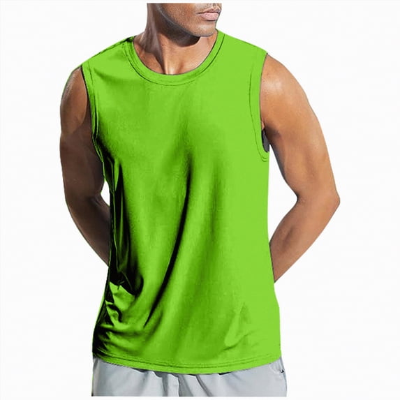 HCNTES Men's Belief Drop Arm Tank Top Sleeveless Muscle T Shirts Gym Workout Stringers(Green,L)