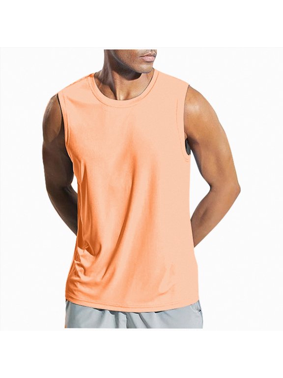 Men's Belief Drop Arm Tank Top Sleeveless Muscle T Shirts Gym Workout Stringers(Orange,XXL)
