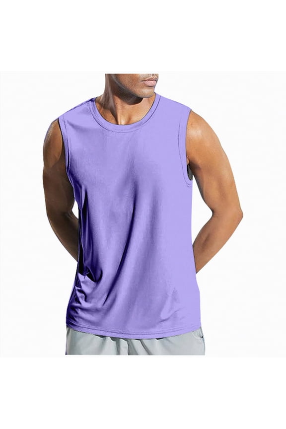 Men's Belief Drop Arm Tank Top Sleeveless Muscle T Shirts Gym Workout Stringers(Purple,XXXL)