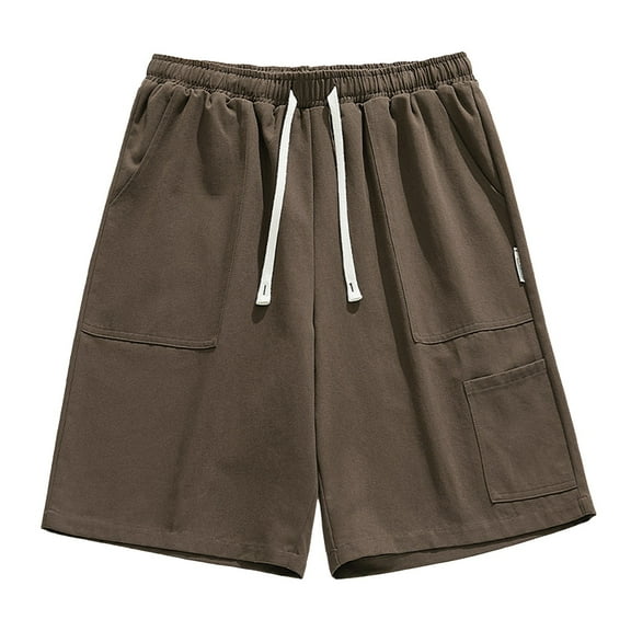 HCNTES Men's Walkshorts Cotton Shorts Flat Front Lightweight Drawstring Athletic Yoga Shorts Shorts Beach Shorts(Coffee,XXL)