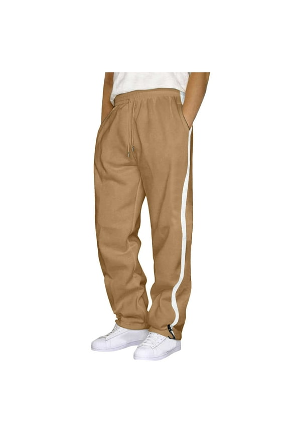 Men's Cargo Sweatpants Open Bottom Drawstring Baggy Joggers Loose Fit Tech Athletic Workout Gym Pants(Khaki,M)