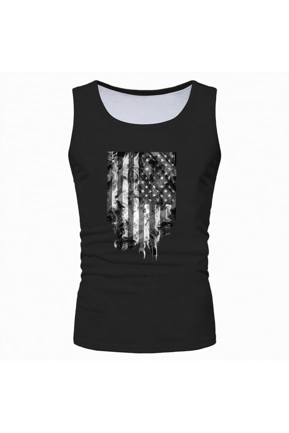 Men's Casual American Flag Tank Tops 4th July Independence Day USA Flag Sleeveless T-Shirt Gym Workout Patriotic Tees(Black,XXL)