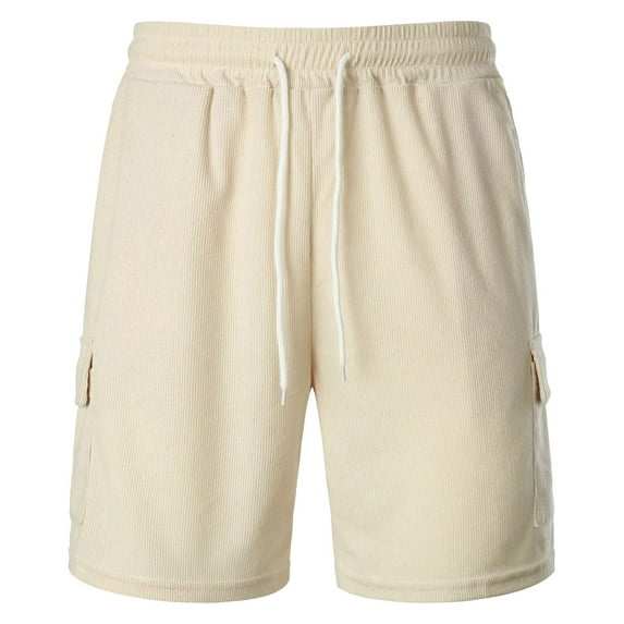 HCNTES Mens Walkshorts Cotton Shorts Stretch Elastic Waistband Classic Fit Lightweight Summer Beach Short with Pockets(Beige,L)