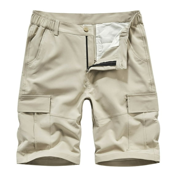 HCNTES Mens Casual Shorts Flat Front Shorts Drawstring Shorts with Pocket(Beige,36)