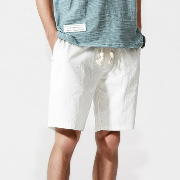 HCNTES Men's Casual Shorts Elastic Waist Drawstring Lightweight Outdoor Summer Beach Shorts with Pockets Hiking Shorts(3XL,White)