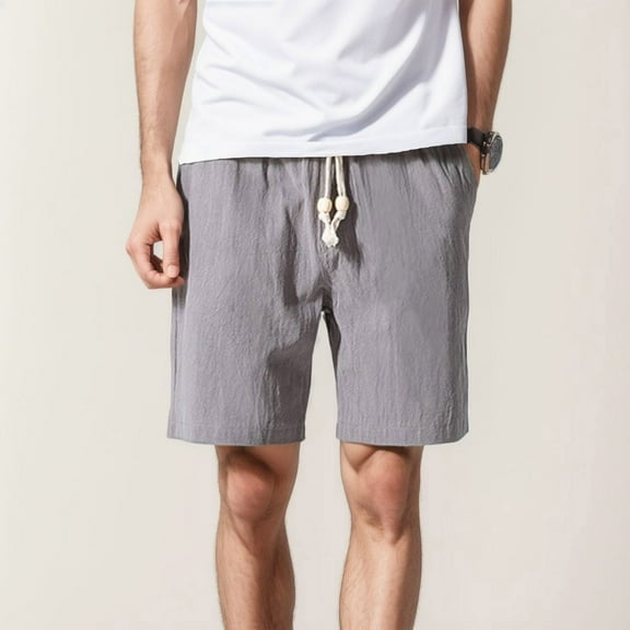 HCNTES Men's Casual Shorts Elastic Waist Drawstring Lightweight Outdoor Summer Beach Shorts with Pockets Hiking Shorts(L,Grey)