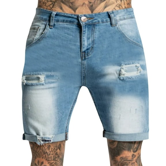 HCNTES Men's Casual Slim Fit Denim Jean Shorts Skinny Stretch Summer Hot Short(Light blue,XL)