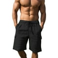 thumbnail image 1 of HCNTES Men's Cotton Linen Fit Short Pants with Drawstring Elastic Waist(Black,XL), 1 of 8