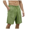 thumbnail image 1 of HCNTES Men's Cotton Linen Fit Short Pants with Drawstring Elastic Waist for Men Casual Summer(Green,M), 1 of 8