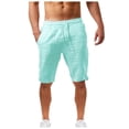 thumbnail image 1 of HCNTES Men's Cotton Linen Shorts Casual Elastic Waist Drawstring Summer Beach Shorts Sport Running Shorts(Mint Green,3XL), 1 of 5