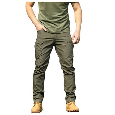 HCNTES Men's Cotton Loose Fit Elastic Loose Fit Drawstring Tapered Cargo Pants(Green,M)