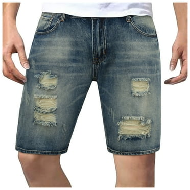 HCNTES Men's Denim Shorts Slim Fit Stretch Ripped Durable Short Jeans(Dark Blue,42)