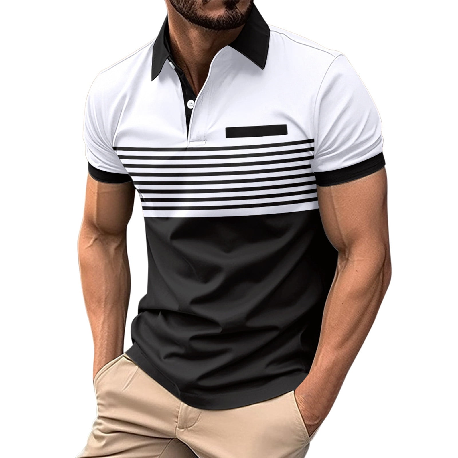 HCNTES Men's Golf Polo Shirts Short Sleeve Striped Moisture Wicking ...