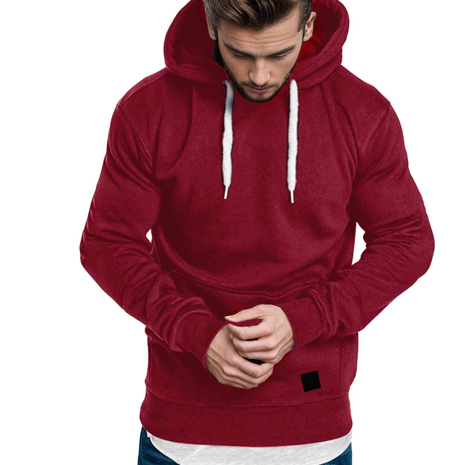 HCNTES Men s Hoodies Pullover Plain Hoodie Soft Hooded Sweatshirts Long Sleeve Casual Hoodies with Pocket Red XL Walmart