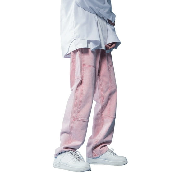 HCNTES Men's Jeans - Comfort Stretch Denim Jeans - Casual Straight Leg Jeans for Men(Pink,XXL)