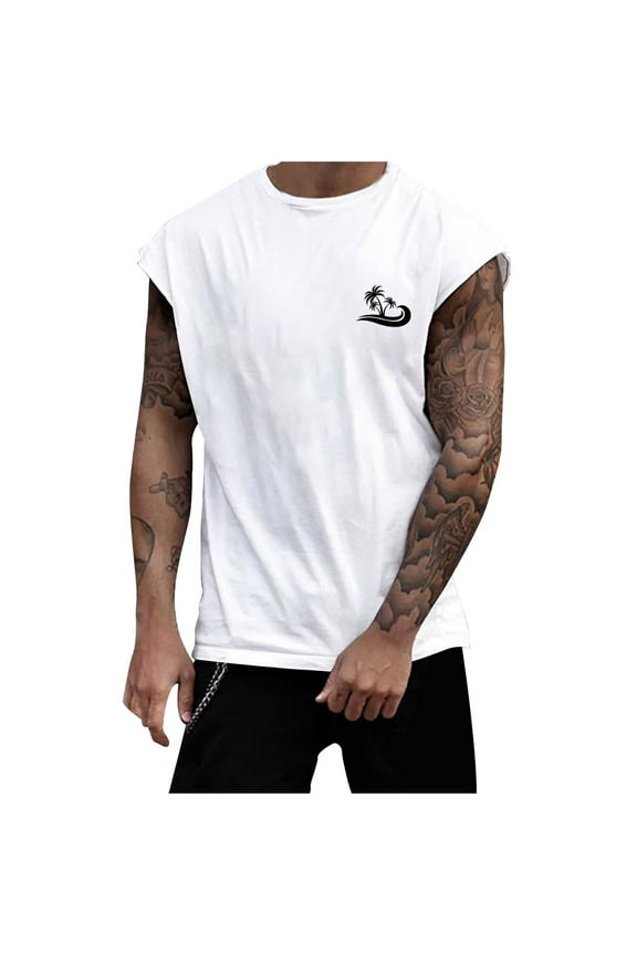 Men's Knit Tank Tops Casual Sleeveless T Shirts Beach Tank Workout Henley Shirts Muscle Fit Running Vest(White,XXL)