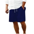 thumbnail image 1 of HCNTES Men's Linen Casual Classic Fit Elastic Waist Shorts with Drawstring(Navy,3XL), 1 of 7