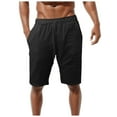 thumbnail image 1 of HCNTES Men's Linen Cotton Casual Classic Fit Shorts Flat Front Drawstring Summer Beach Shorts with Pockets(Black,L), 1 of 9