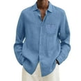 thumbnail image 1 of HCNTES Men's Linen Shirts Casual Button Up Long Sleeve Shirt Solid Spread Collar Summer Beach Shirts,5XL Sky Blue, 1 of 5