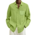 thumbnail image 1 of HCNTES Men's Linen Shirts Casual Button Up Long Sleeve Shirt Solid Spread Collar Summer Beach Shirts,L Mint Green, 1 of 5