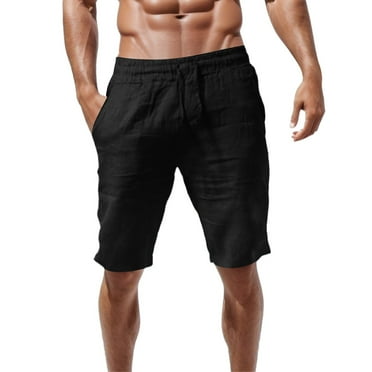 HCNTES Men’s Linen Shorts Casual Henley Beach Shorts Bohemian Renaissance Pirate Elastic Waist Shorts with Drawstring(Black,L)