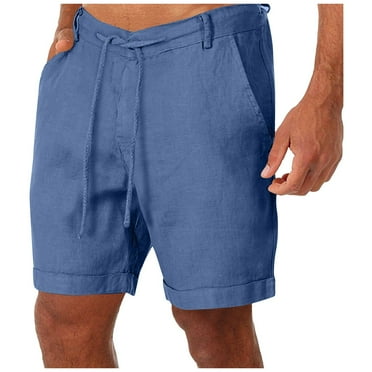 HCNTES Men's Linen Shorts, Casual Lightweight Drawstring Shorts Elastic Waist Short Pants with Pockets(Blue,M)