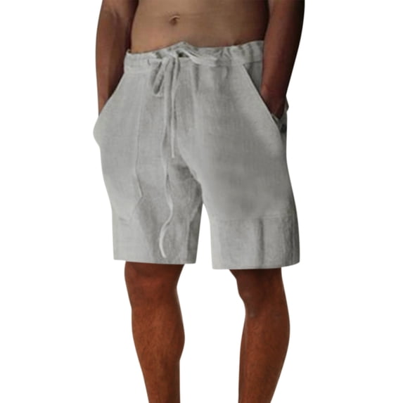 HCNTES Men's Linen Shorts, Casual Lightweight Drawstring Shorts Elastic Waist Short Pants with Pockets(Grey,M)