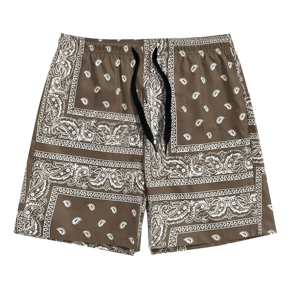 HCNTES Men's Linen Shorts Casual Summer Beach Shorts Elastic Waist Drawstring Vacation Shorts with Pockets(XL,Brown)