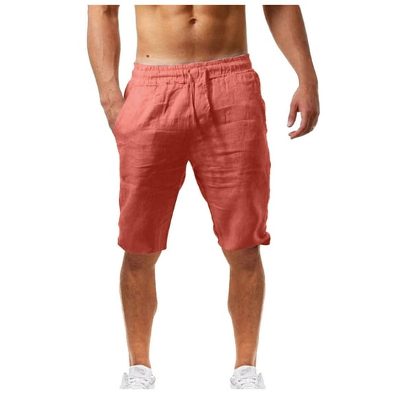 HCNTES Men's Linen Shorts Cotton Casual Lightweight Workout Gym Yoga Shorts for Men(RD1,L)
