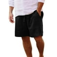 thumbnail image 1 of HCNTES Men's Linen Shorts Summer Casual Elastic Waist Drawstring Beach Shorts with Pocket Lightweight(Black,3XL), 1 of 6