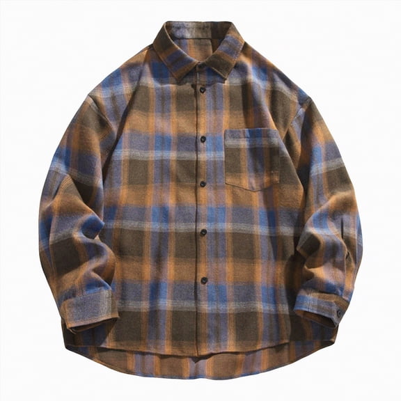 HCNTES Men's Long Sleeve Shirts Plaid Button Down Shirt Mens Casual Button Up Chest Pocket Shirt(Z01-Orange,M)