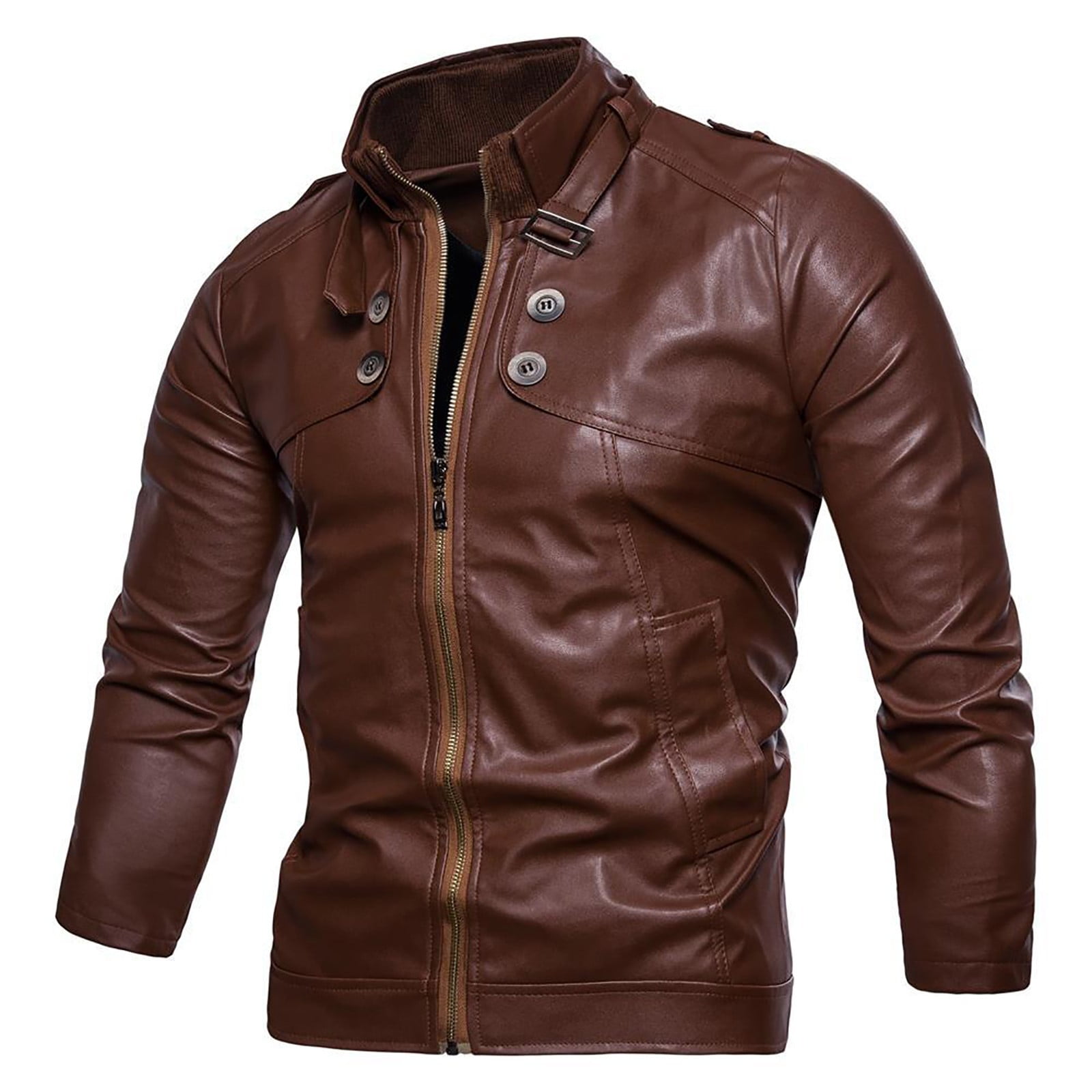 Men's Real Lambskin Leather Shirt Jacket – Stylish Brown Biker Shirt With Button Front