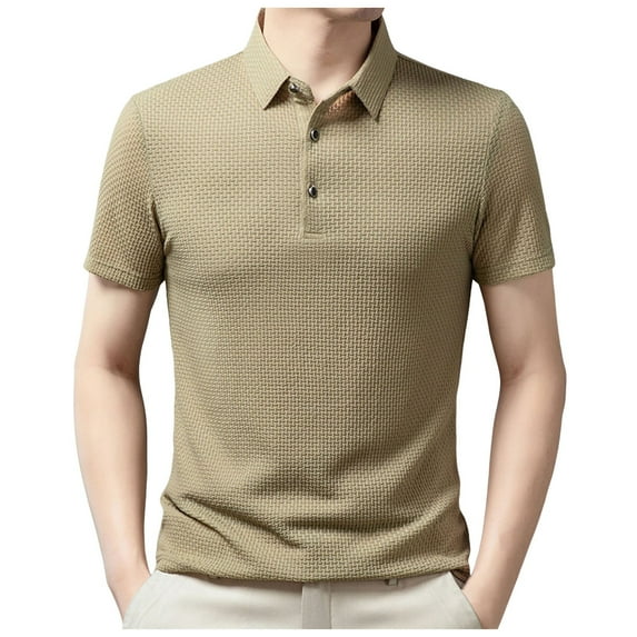 HCNTES Men's Polo Shirt Quick Dry Short Sleeve Shirts Pique Jersey Golf Shirt(Khaki,M)