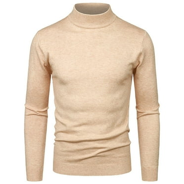 HCNTES Men's Pullover Sweater Long Sleeve Casual Polo Sweater Slim Fit Mock Neck Sweatshirt（White,M)