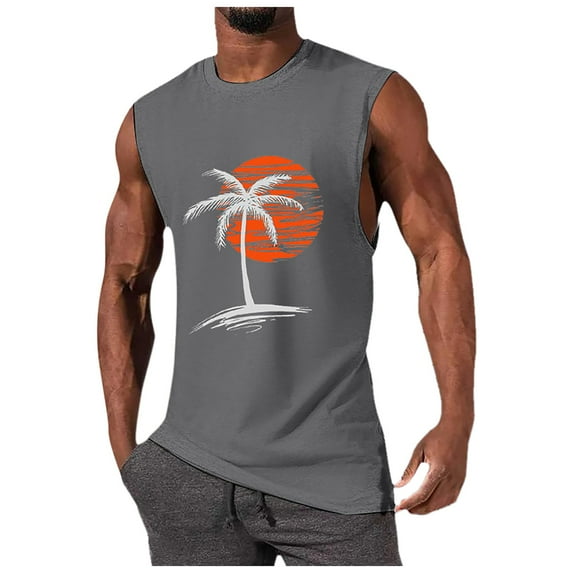 HCNTES Men's Regular-Fit Gym Workout Tank Top Lightweight Cotton Tank Undershirts Running Vest(Gray,L)