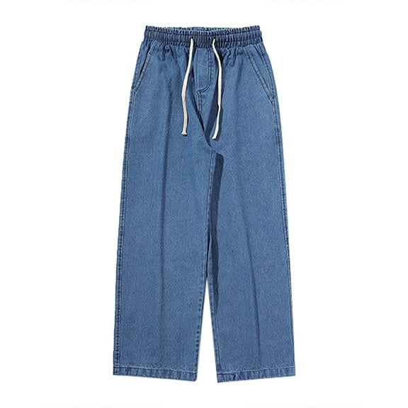 HCNTES Men's Relaxed-Fit Multi-Pocket Flex Jean Stretch Waist Mens Elastic Waist Pants(Dark Blue,L)