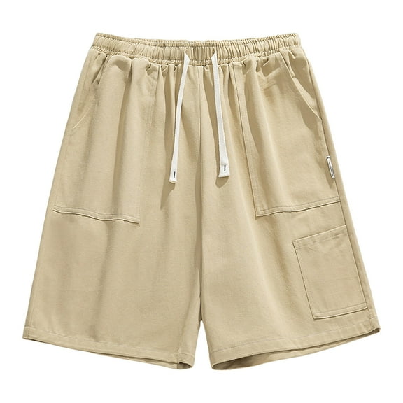 HCNTES Men’s Short Elastic Waist Board Shorts Bermuda Shorts Summer Beach Shorts (Khaki,3XL)