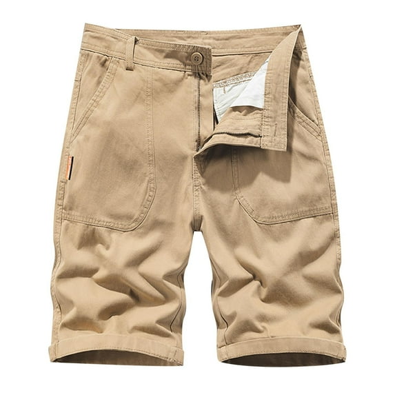 HCNTES Mens Shorts Cargo, 2042 Elastic Waist Bermuda Shorts Summer Casual Loose Fit Multi Pockets Outdoor Jogger Short Cargos(Khaki,M/30)
