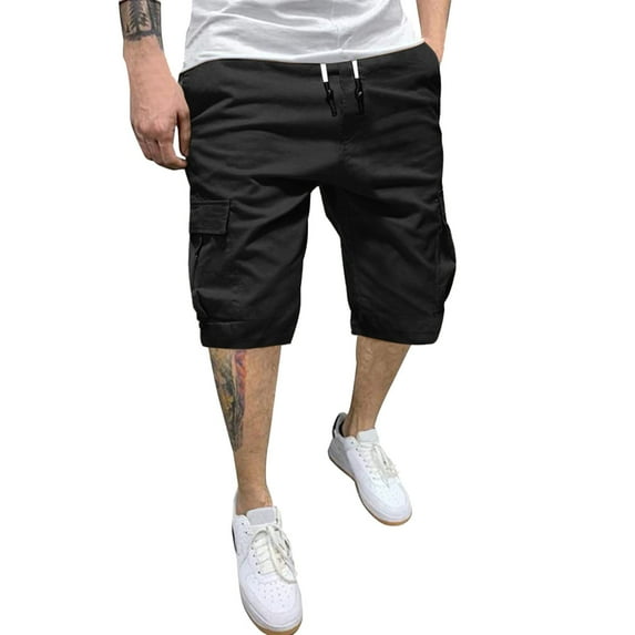 HCNTES Men's Shorts Cargo Classic Short Elastic Waist Summer Beach Lightweight Board with PocketsZ03-Black,XL)