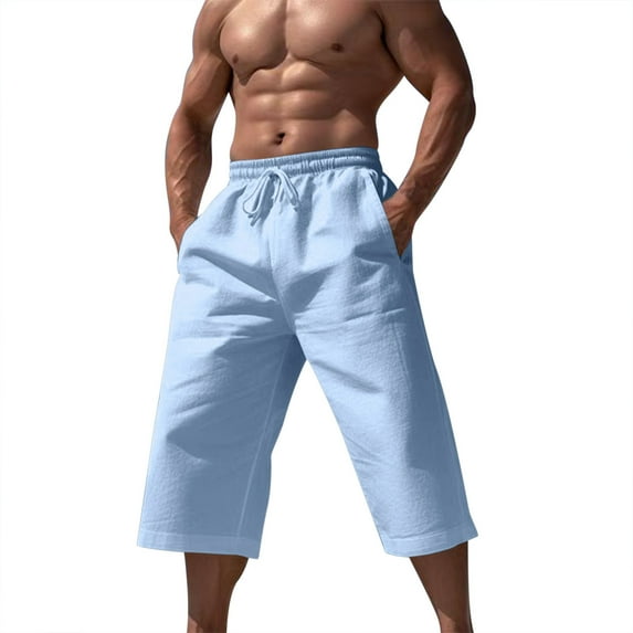 HCNTES Men's Walkshorts Classic Fit Drawstring Shorts with Elastic Waist and Pockets(Light Blue,4XL)