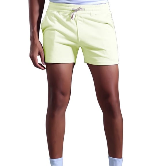HCNTES Men's Shorts Casual Classic Fit Drawstring Shorts with Elastic Waist and Pockets(Yellow,M)